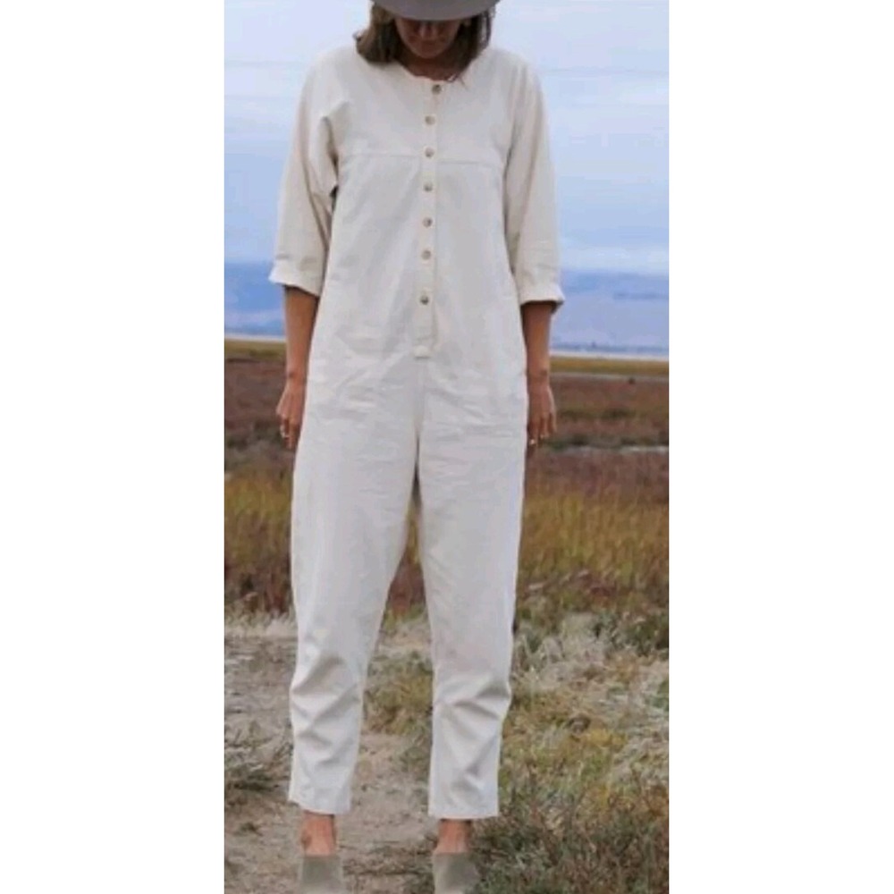 NEW Lindsay Robinson M Japanese Cotton Twill Jumpsuit In Bone $325